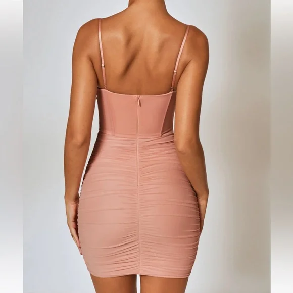 Oh Polly Jaded Dress Ruched Corset Mini Dress in Blush - Picture 3 of 7